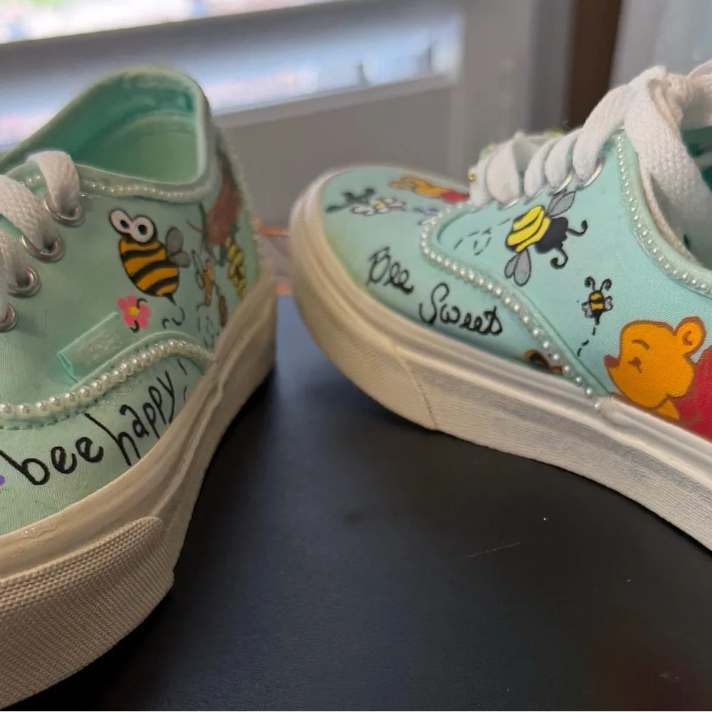 Hand embellished One of a kind Winnie The Pooh Themed Tennis shoe, size 6.5. - Picture 11 of 17
